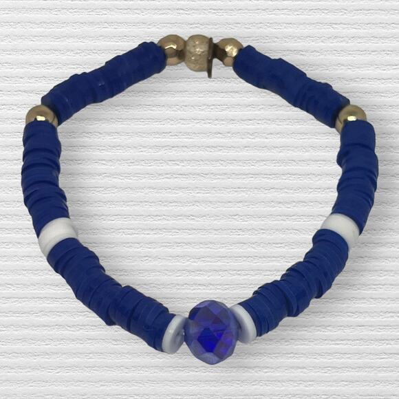 Mixed Media Hello Kitty Dainty Blue & White Heishi Beads Handmade Bracelet Set - Picture 5 of 6